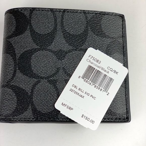 Coach Men’s Slim Billfold Signature Coated Wallet - Picture 4 of 7